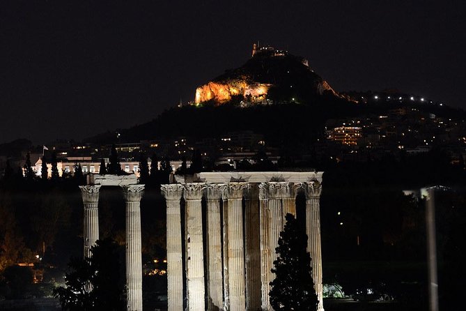 Athens By Night Driving Tour (Highlights) , and Dinner time - The Temple of Olympian Zeus in a short stop