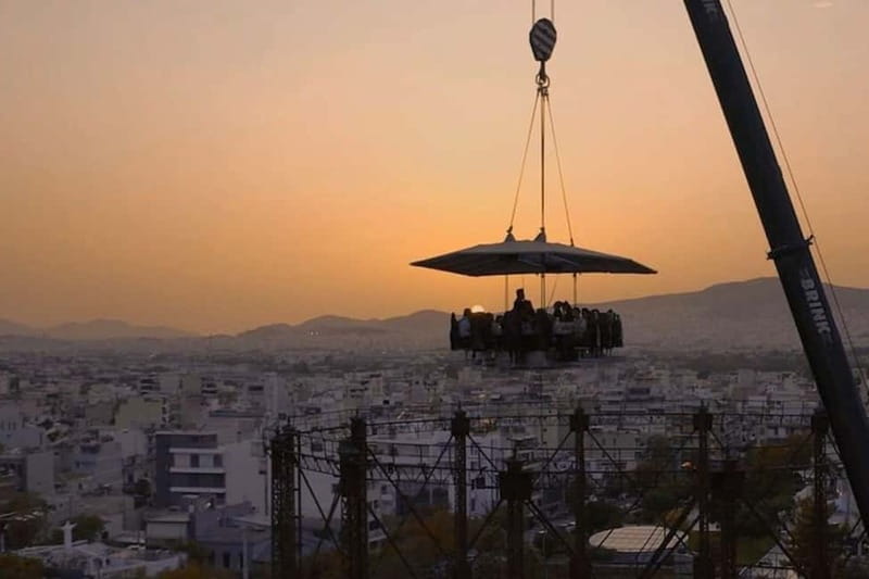 Athens: Dinner in the Sky Experience - The welcome drink and the lift to 40 meters