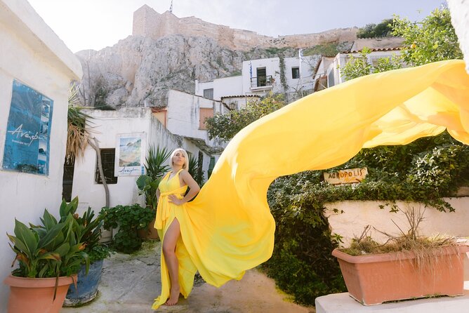 Athens Flying Dress Photo Shoot with a Professional Photographer - Posing beside ancient Athens