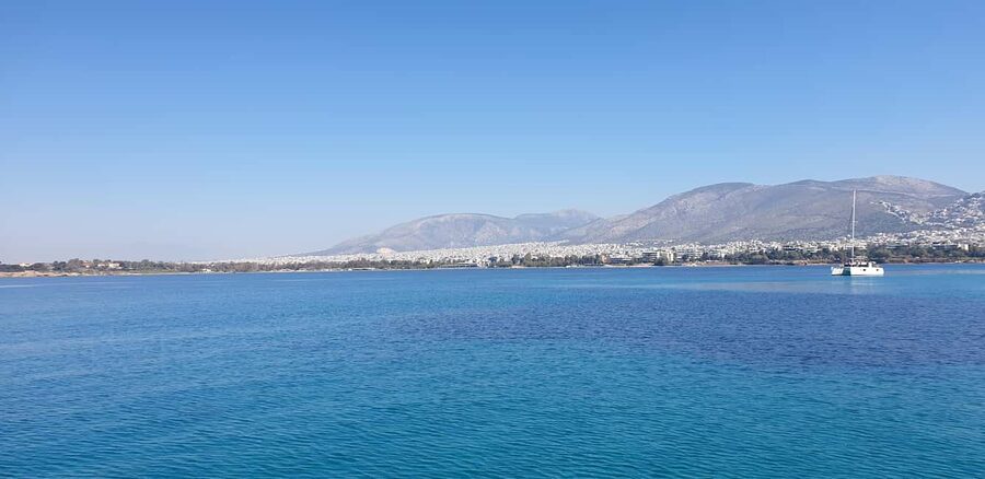 Athens Riviera Private Catamaran Cruise with Meal and Drinks - Sailing toward Hydrousa and the second stop
