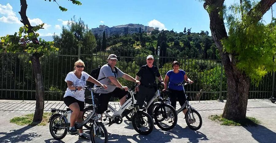 Athens tour with electric bicycle - Riding past the Acropolis and along Dionysiou Areopagitou