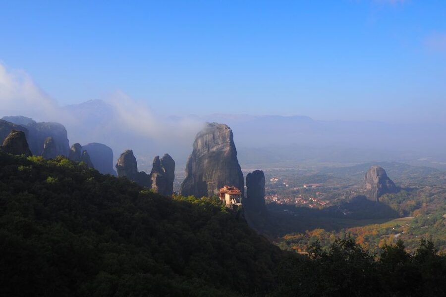 Meteora Monasteries Tour from Athens - Reaching the rocks above Kalambaka